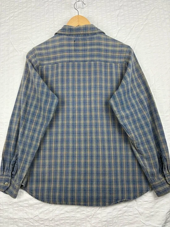 Quizz Jeans Blue & Tan Plaid Button-Up Shirt | Vintage Soft Flannel Feel | Large - Picture 4 of 4